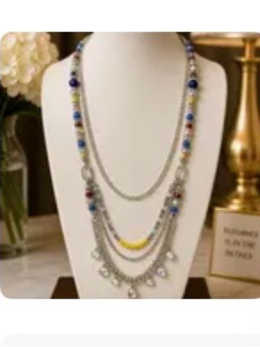 Multi-Row Silver Chain Necklace with Colorful Beads